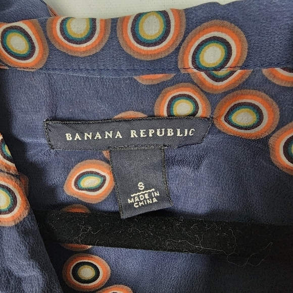 Banana Republic Silk Tunic Shift Dress Short Navy Blue Geometric Print Sz Small - Picture 5 of 8